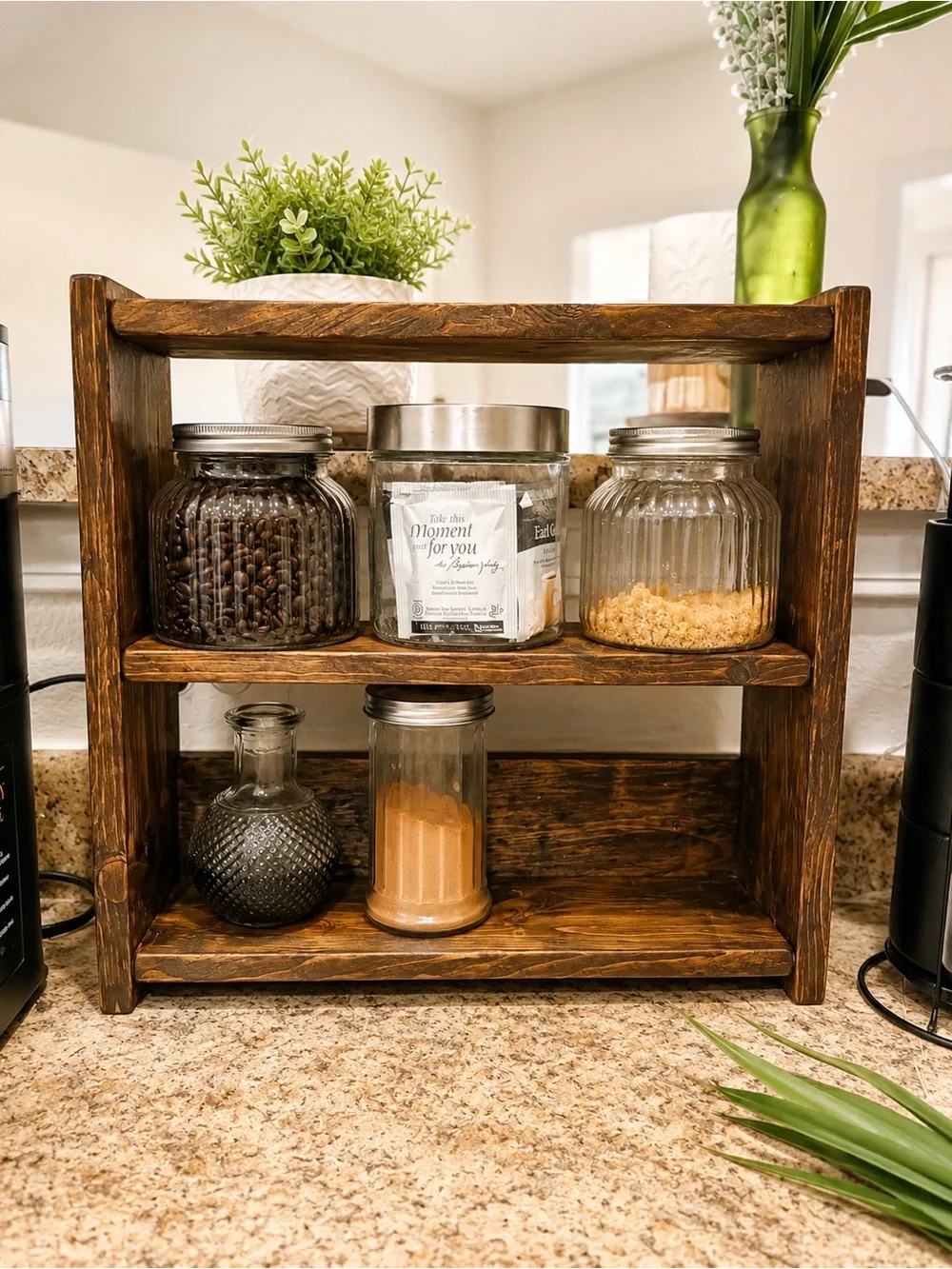 Rustic Wooden Coffee station Organizer | Farmhouse Countertop shelf .